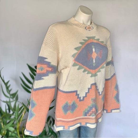 v i n t a g e :: Chunky Aztec Oversized Abstract Retro Knit Sweater - Picture 11 of 14